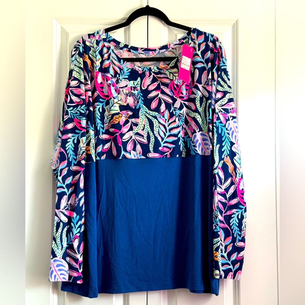 Lilly Pulitzer Finn Top Oyster Bay Navy You’ve Been Spotted Long Sleeve XXL NWT